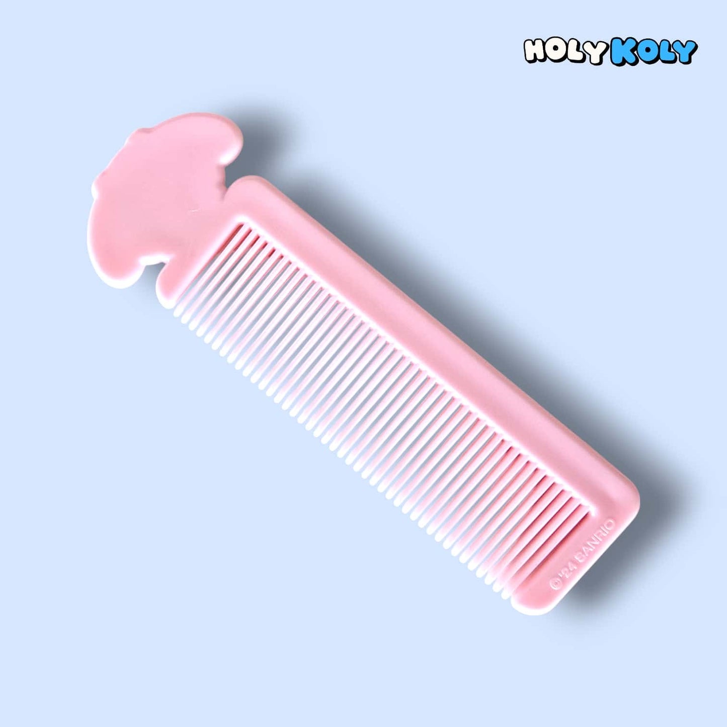 daiso korea sanrio pastel pink stick comb back view with silhouette of My Melody topper