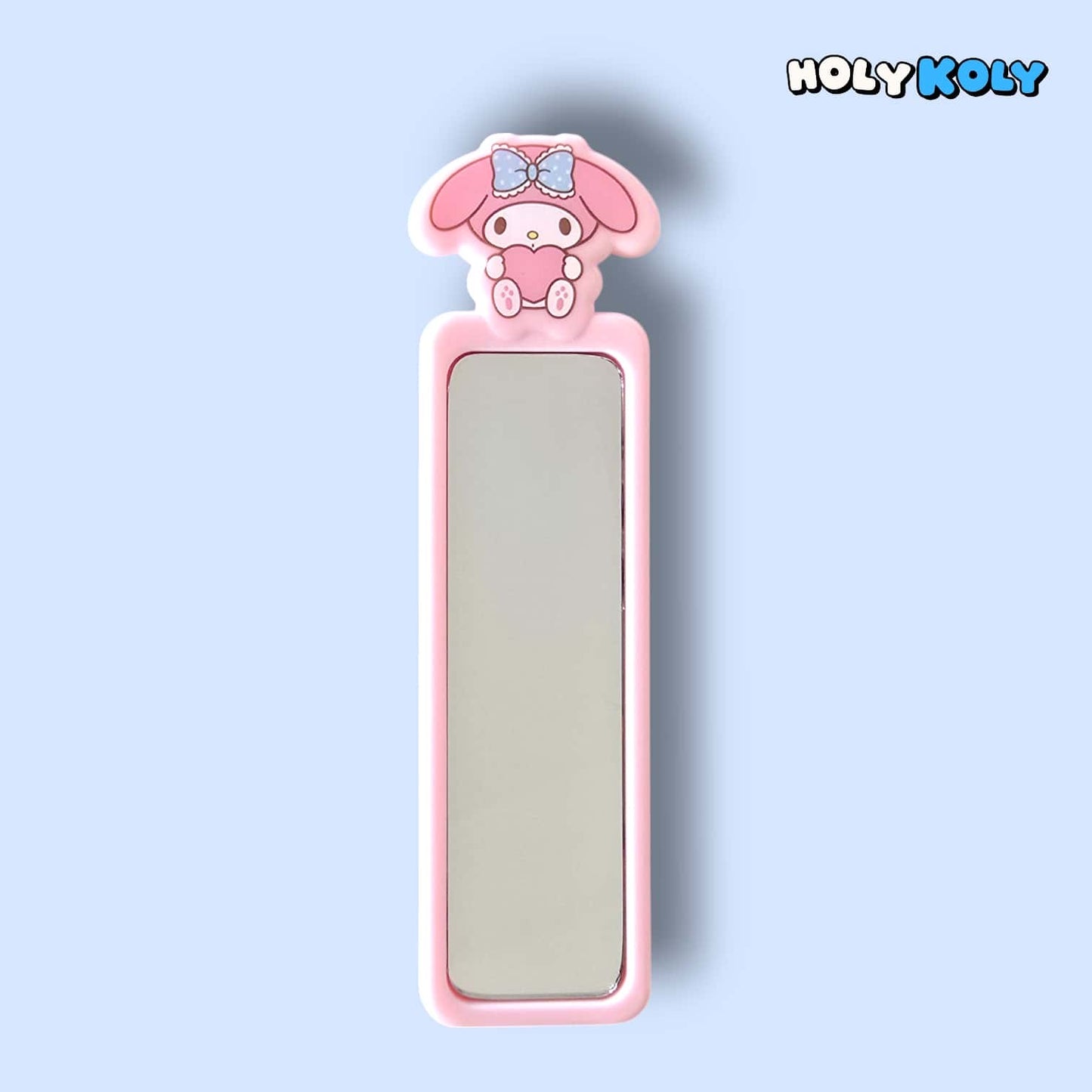 daiso korea sanrio character mirror with rectangular body and My Melody figure sitting at top center