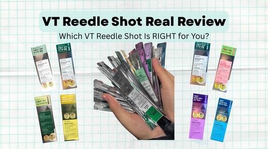 VT Reedle Shot real review thumbnail showing all 8 products, comparing microneedle stinging sensation levels and helping users find their Skin Sweet Spot with the Glass Skin K-Beauty Starter Kit curated by HOLYKOLY
