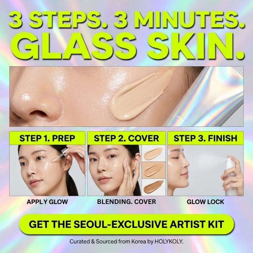 3 steps 3 minutes glass skin look using high coverage Korean foundation curated by HOLYKOLY
