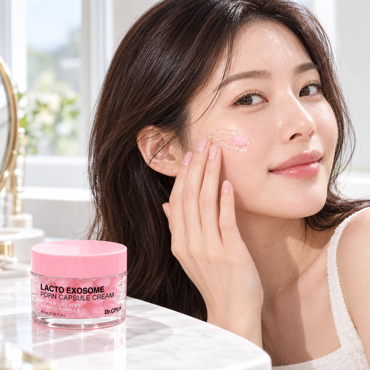 What is PDRN in skincare? Korean PDRN face cream swatch on skin, curated by HOLYKOLY