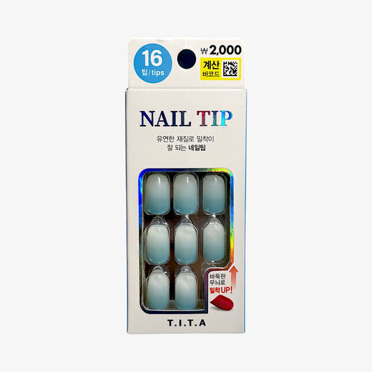 pastel blue press on nails Gradient Nail Tip 16-Pack
