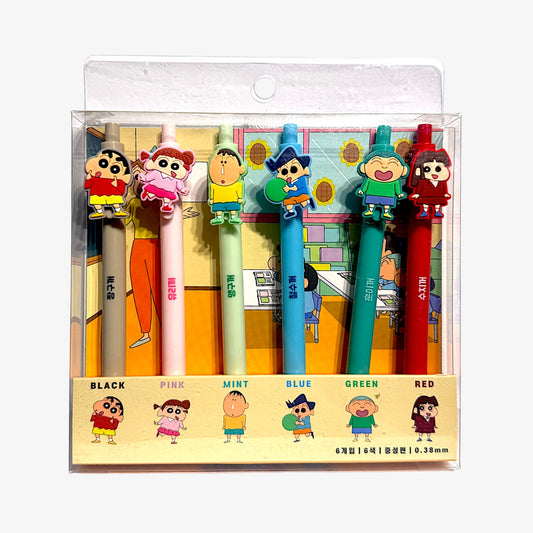 cute crayon shin chan multi-color pen set - Jjanggu Gel Pen Set 6P