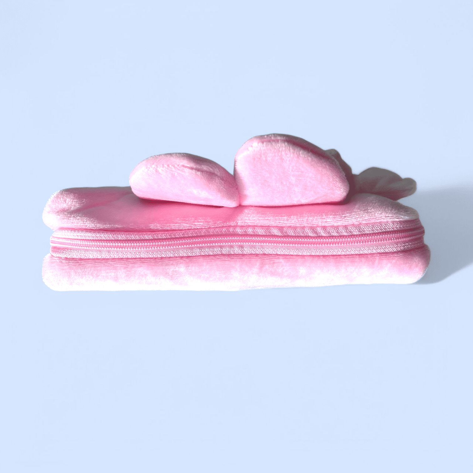Daiso Korea Sanrio My Melody pouch top view with pink zipper and plush ear accents, perfect for Sanrio pouch bag or Korea Daiso gift