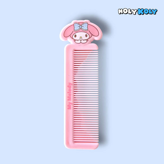 daiso korea sanrio My Melody comb front view with fine teeth and character head featuring a blue polka dot bow