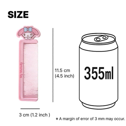 daiso korea sanrio My Melody hair comb size chart showing 11.5cm length compared to 355ml can