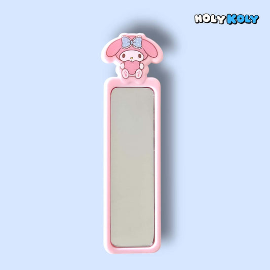 daiso korea sanrio character mirror with rectangular body and My Melody figure sitting at top center