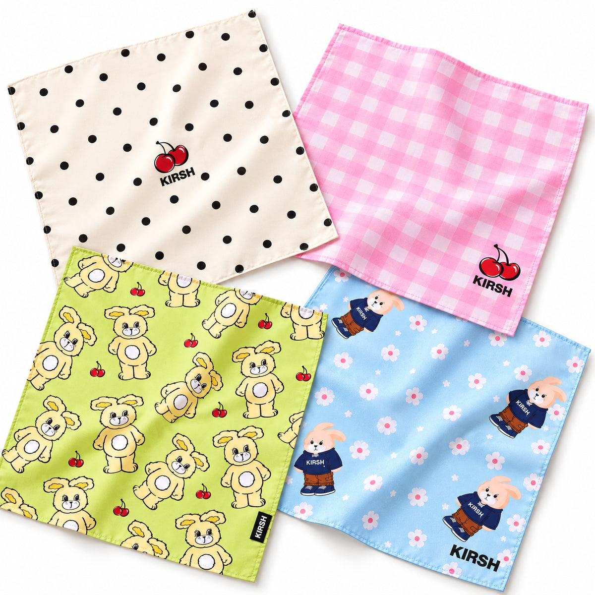 KIRSH cotton handkerchief 40x40cm in four colors, a cute Korean cotton handkerchief with the cherry logo