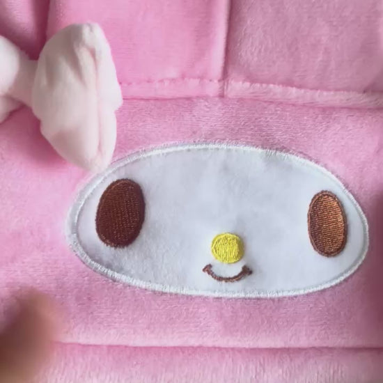 Daiso Korea Sanrio My Melody pouch filled with cute stationery and beauty items, perfect for fans of Sanrio pouch bag or Korea Daiso