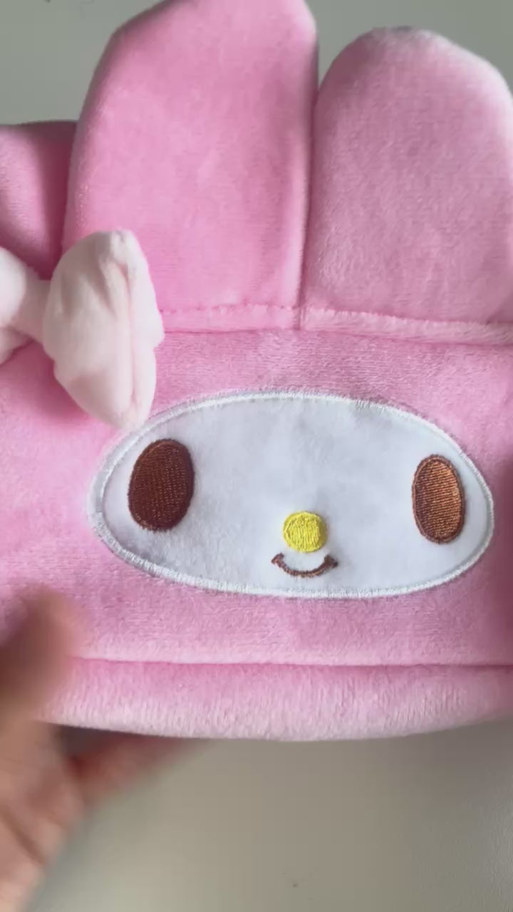 Daiso Korea Sanrio My Melody pouch filled with cute stationery and beauty items, perfect for fans of Sanrio pouch bag or Korea Daiso