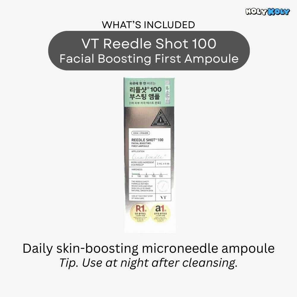 VT Reedle Shot 100 facial boosting first ampoule in 2ml trial size for daily microneedle skincare