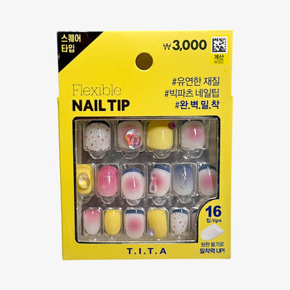 best bright color press on nails 25SS Tita Press Square Tip